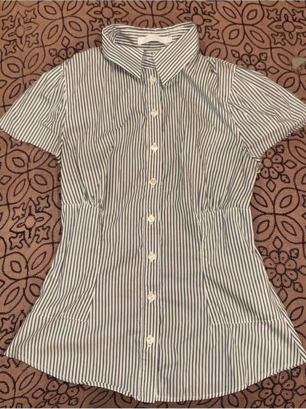 Anne Fontaine Striped Short-Sleeve Button-Up Women’s Top - Blue/White
